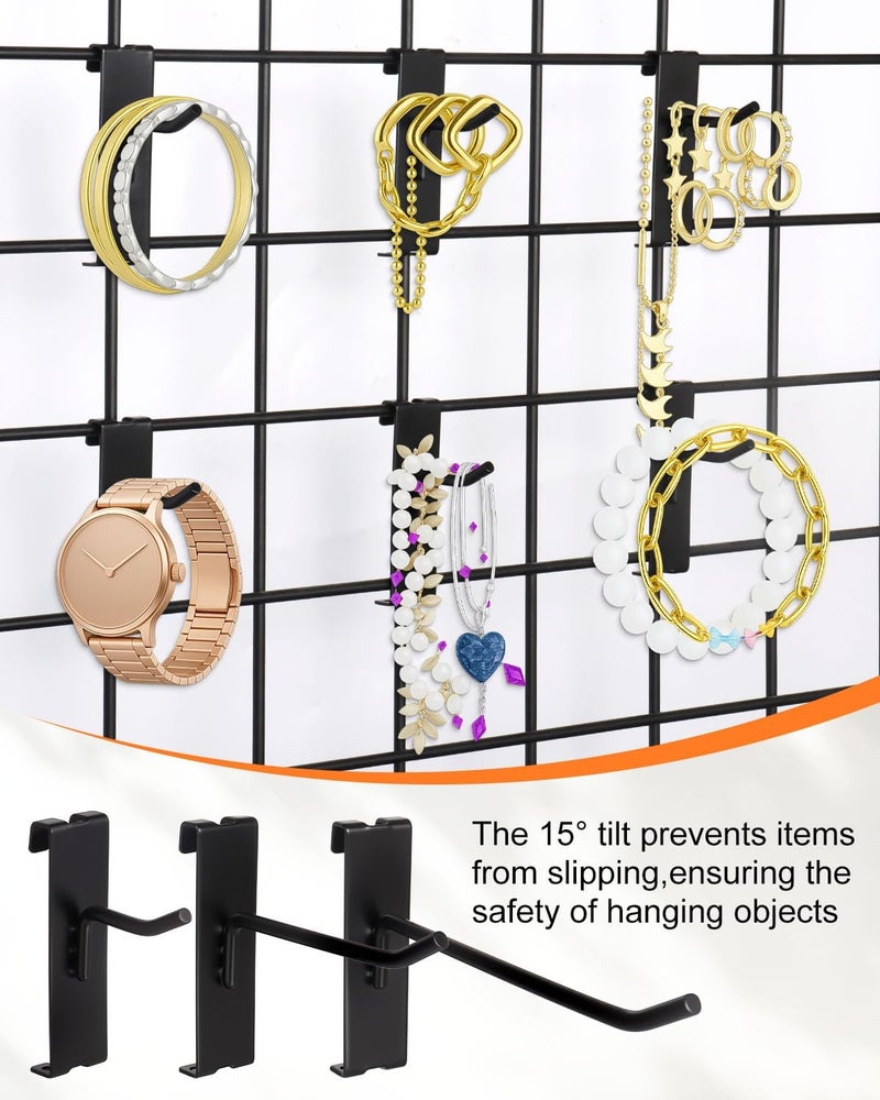 Alffun 60 Pcs Grid Wall Hooks, 2/4/6 Inch Heavy Duty Wire Grid Display Hooks, Gridwall Accessories for Retail, Craft Shows, Garage Storage, and Home Organization, Black - Image 2
